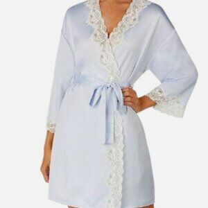 Lauren Ralph Lauren Blue/White Lace Satin Kimono Sleeve Robe  Size M